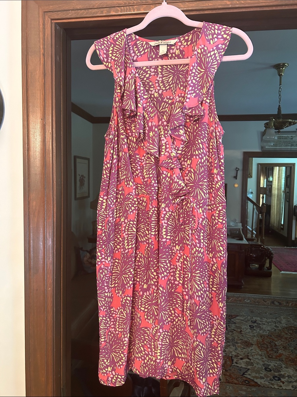 Ruffle Wrap Midi Dress in Silk Pink Floral Print light cool summery